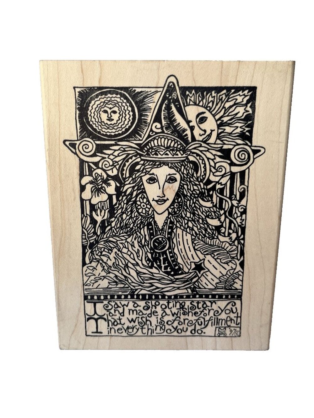 Vtg Marsha Mccarthy Celestial Wood Rubber Stamp Shooting Star Goddess Sun Moon